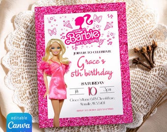 Printable Doll Birthday Invitation, bestie invitation, malibu hot pink birthday party, Instant Download, Girl fashion Birthday invitation