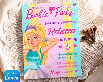 Printable Doll Birthday Invitation, bestie invitation, malibu hot pink birthday party, Instant Download, Girl fashion Birthday invitation