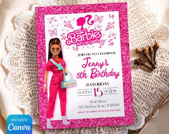 Printable Doll Birthday Invitation, bestie invitation, malibu hot pink birthday party, Instant Download, Girl fashion Birthday invitation
