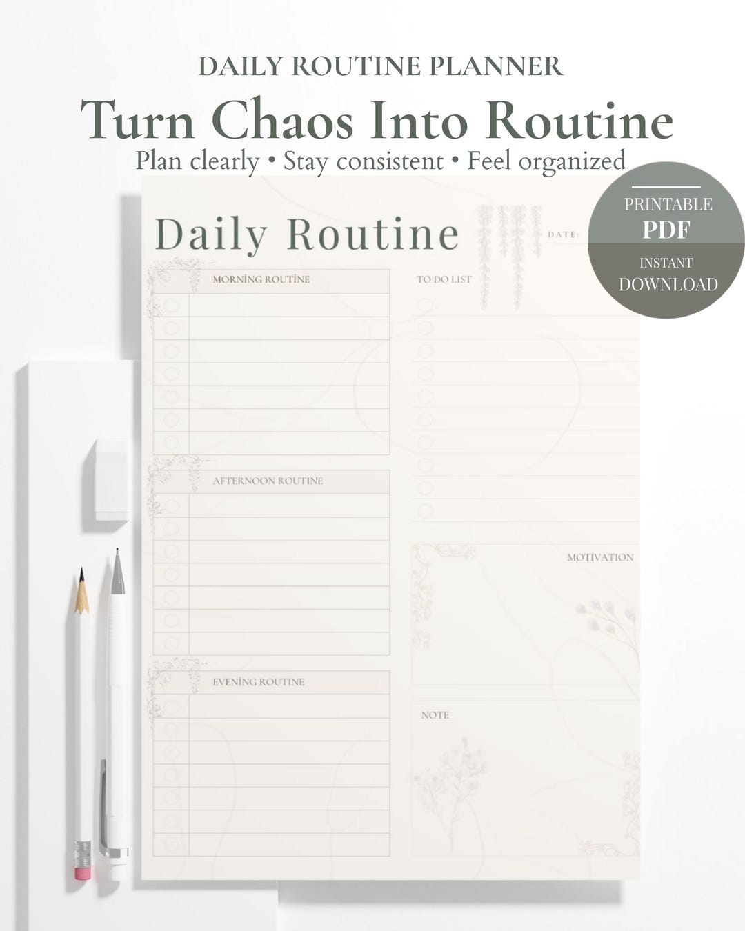 Daily Routine Planner Printable | Minimalist Schedule (8.5 X 11 Inch ...