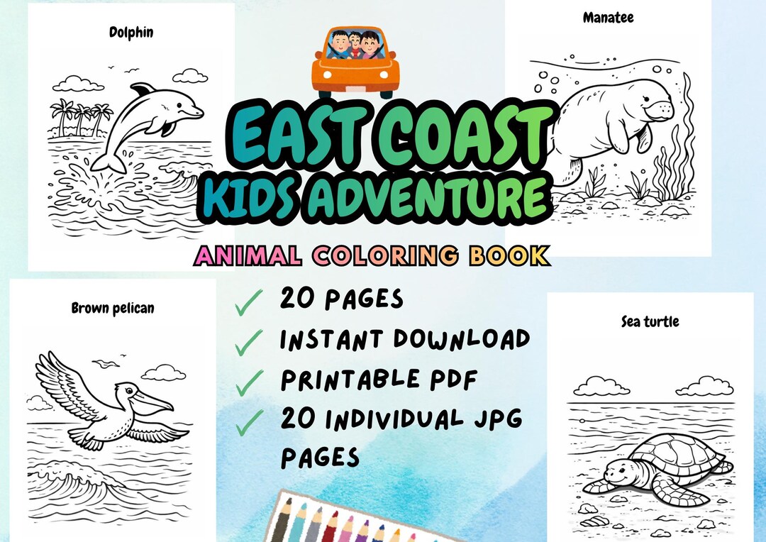 East Coast Animals Road Trip Coloring Book | 20 Printable Pages - Etsy ...