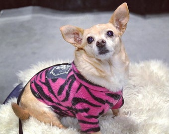 Dog Park Hooligans Punk rock pooch.  Hot pink tiger stripe fleece dog hoodie