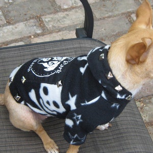 Dog Park Hooligans Punk rock puppy. Pirate skull and stars fleece dog hoodie image 6