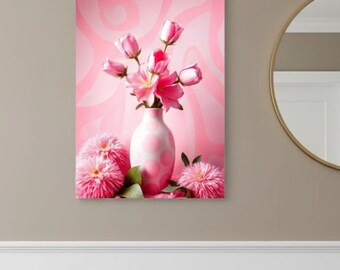 Pink Floral Canvas Pink Flower Wall Art Floral Canvas Wall Decor Modern Pink Flower Canvas Art