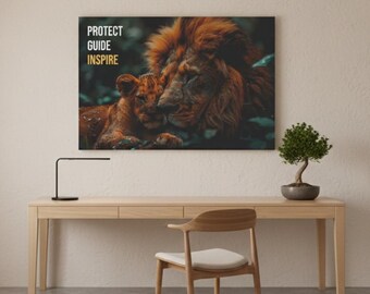 protect guide inspire canvas lion wall art motivational wildlife quote animal poster inspirational home office decor