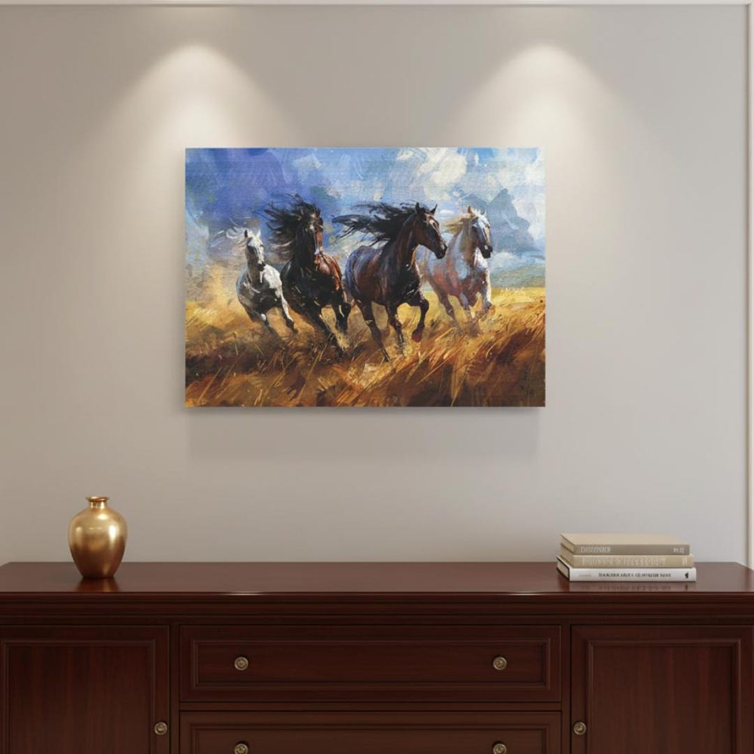 Running Horses Canvas Wall Art Wild Horse Painting Landscape Artwork ...