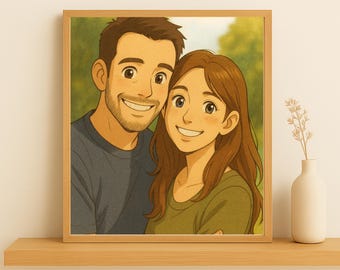Ghibli Style Custom Couple Portrait • Romantic Anime Illustration (Digital or Framed Art)