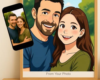 Custom Anime Couple Portrait – Ghibli Style Illustration, Personalized Gift