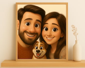 Pixar Style Custom Portrait – gift for Family, Couple, bestie, Pet Illustration