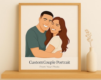 Retrato de pareja personalizado • Ilustración de estilo escandinavo (impresión digital o enmarcada)