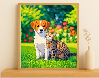 ジブリ風ペットポートレート • 犬と猫のカスタムアート（デジタルまたは印刷）