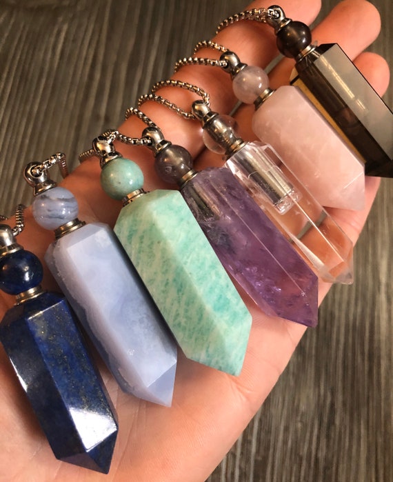 Crystal Vial Essential Oil Necklace/Ash Pendant/Crystal Point Necklace/Gemstone Vial Necklace/Urn Necklace/In Loving Memory/Temple Adornment