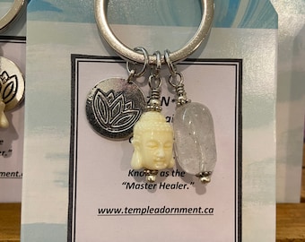 Zen Keychain, Buddha Keychain, Quartz Keychain, Lotus Keychain, Yoga Teacher Gift, Templeadornment,