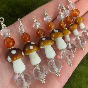 Mushroom Rearview Charm, Mushroom Car Charm, Cottage Core, Carnelian Charm, Orange Mushroom Charm, Sparkly Car Charm, Car Sun Catcher