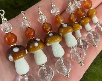 Mushroom Rearview Charm, Mushroom Car Charm, Cottage Core, Carnelian Charm, Orange Mushroom Charm, Sparkly Car Charm, Car Sun Catcher