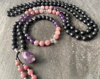 Empath Mala and Bracelet Set, HSP, Empath Gift Set, Mala Necklace, Meditation Beads, Templeadornment