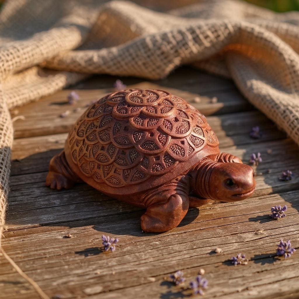 Tortue Géante Sculptée Bois - Décoration