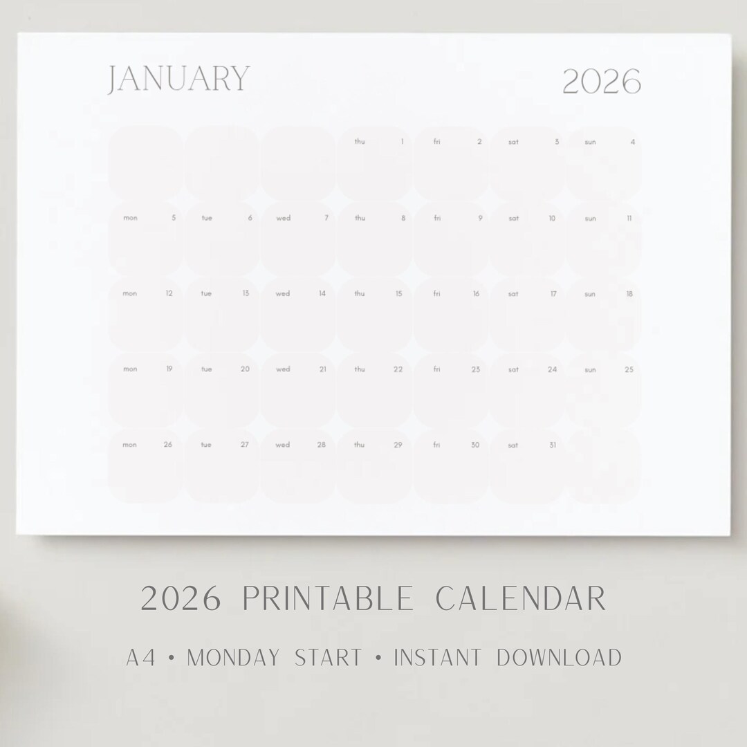 Kalender 2026 zum Ausdrucken | A4 Monatsplaner PDF | Montag Start