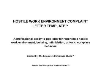 Hostile Work Environment Complaint Letter Template | HR Workplace Complaint | Employee Rights | Digital Download