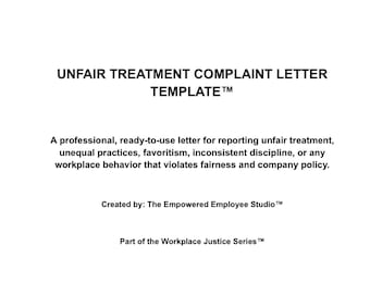 Unfair Treatment Complaint Letter Template | HR Form | Employee Rights | Workplace Issue | Digital Download
