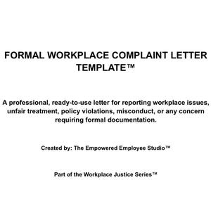 Formal Workplace Complaint Letter Template | Employee HR Form | Workplace Issue Report | Digital Download