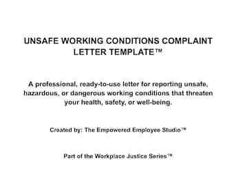 Unsafe Working Conditions Complaint Letter Template | HR Safety Report | Employee Rights | Digital Download