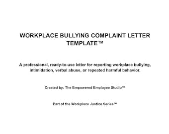 Workplace Bullying Complaint Letter Template | HR Form | Employee Rights | Digital Download