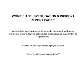 Workplace Investigation & Incident Report Pack | HR Forms | Evidence Log | Employee Rights | Digital Download