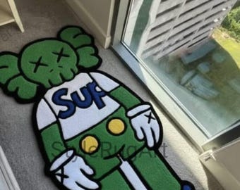 Pop Art Cartoon Figure Rug, SUP Style Tufted Rug, Funky Handmade Area Rug, Street Art Home Decor