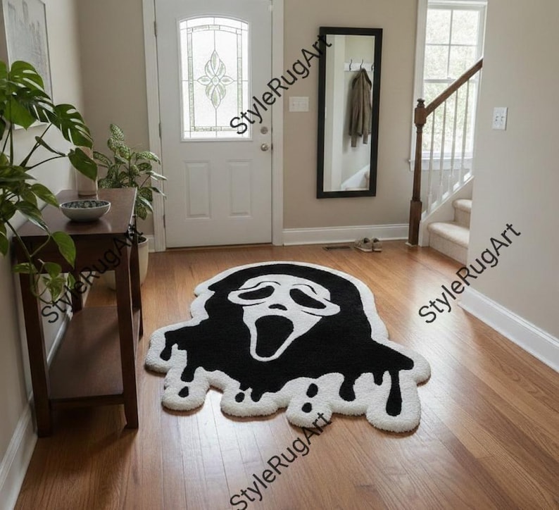 Horror Tuft Rug Scream Ghostface Rug | Horror Aesthetic Tufted Carpet | Black & White ...