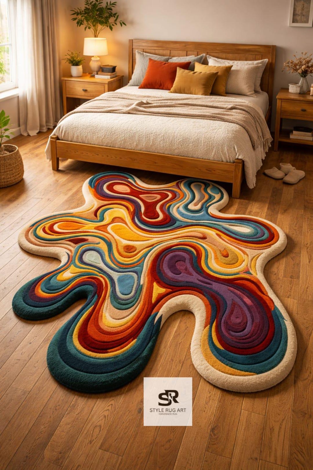 Irregular Abstract Area Rug Irregular Shaped Abstract Tufted Rug – Handmade Colorful Modern Floor ...