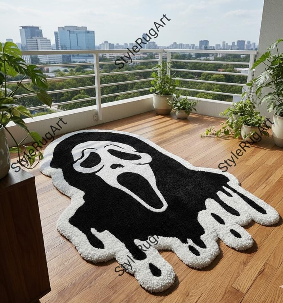 Horror Tuft Rug Scream Ghostface Rug | Horror Aesthetic Tufted Carpet | Black & White ...