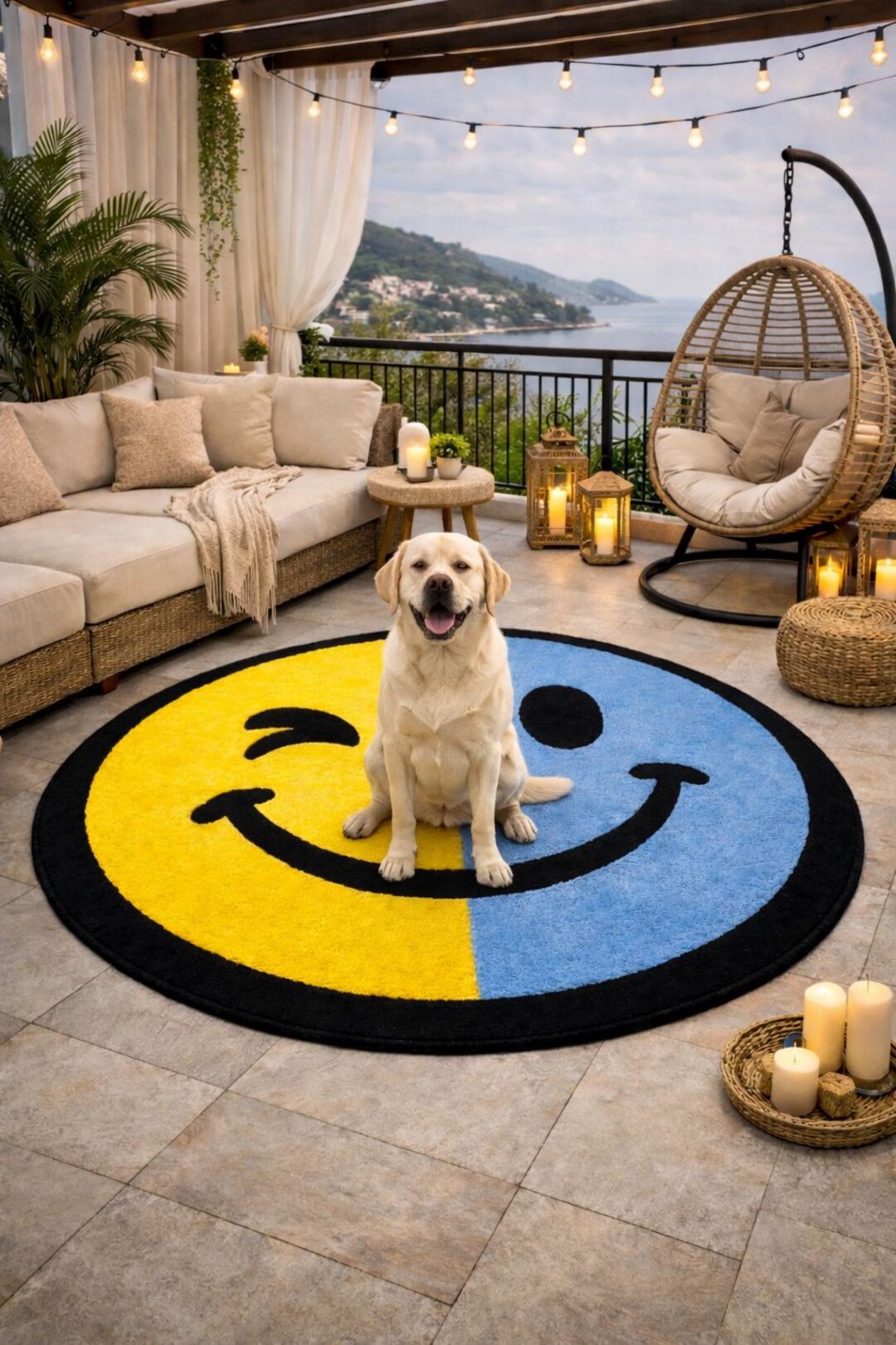 Colorful Face Rug Smiley Face Round Rug | Colorful Handmade Tufted Carpet | Yellow Blue ...