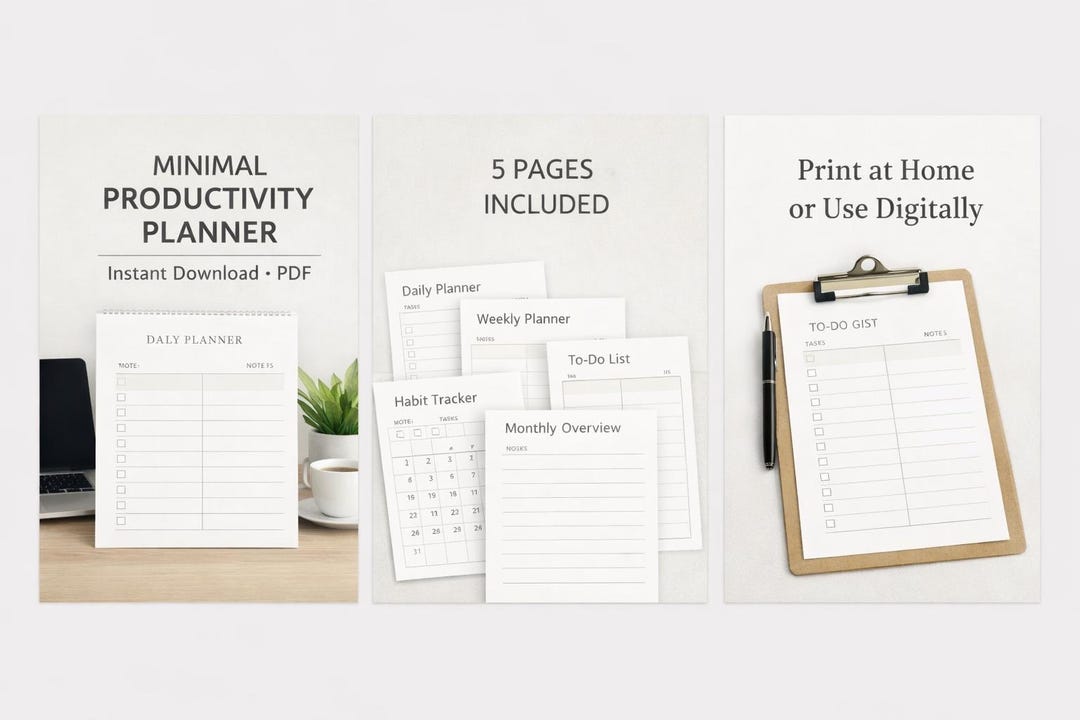Minimal Productivity Planner | Printable Daily, Weekly & Habit Tracker ...