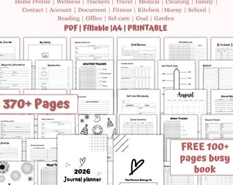 2026 journal bundle printable,2026 planner bundle,Premade bullett journal monthly yearly trackers pdf,Mood Trackers,Reading,Fitness,Habit