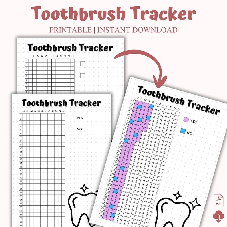 Tracking Toothbrush Teeth Brushing Tracker Printable, A4 Dental Hygiene Log PDF, Adult Self ...