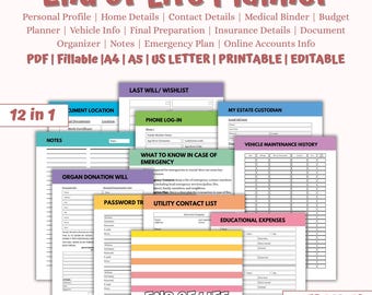 End of Life Planner, Emergency Binder, Final Wishes Organizer (PDF)