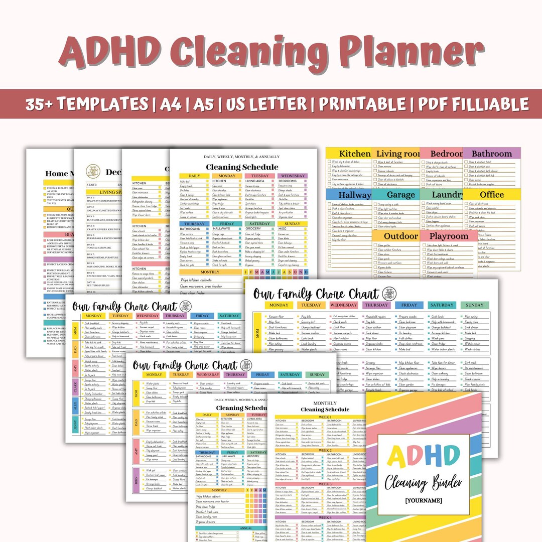 Editable ADHD Cleaning Planner Printable, Family Chore Chart (digital ...