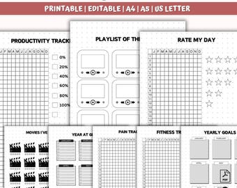 2026 Bullet Journal Bundle:  Printable Planner Pages with Habit, Mood & Reading Tracker (A5 A4 US Letter)
