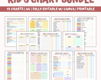 Paquete de tablas de tareas para niños, programa de limpieza editable (PDF)
