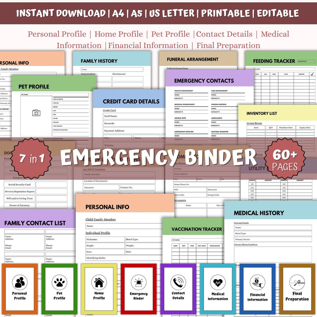 Emergency Binder Printable PDF | Family Emergency Planning Kit ...