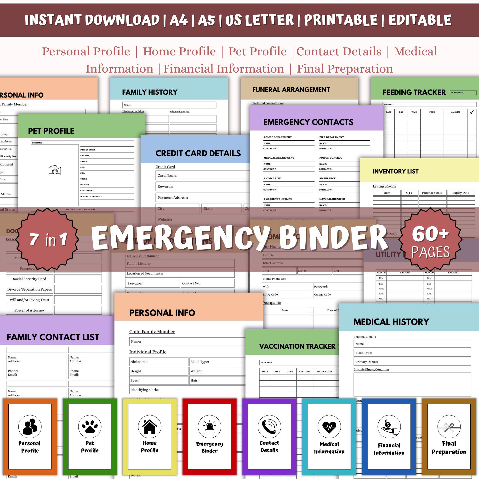 Emergency Binder Printable PDF | Family Emergency Planning Kit ...