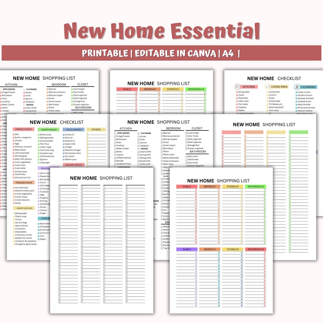 New Home Essentials Checklist, New Home Checklist Printable,first Home ...