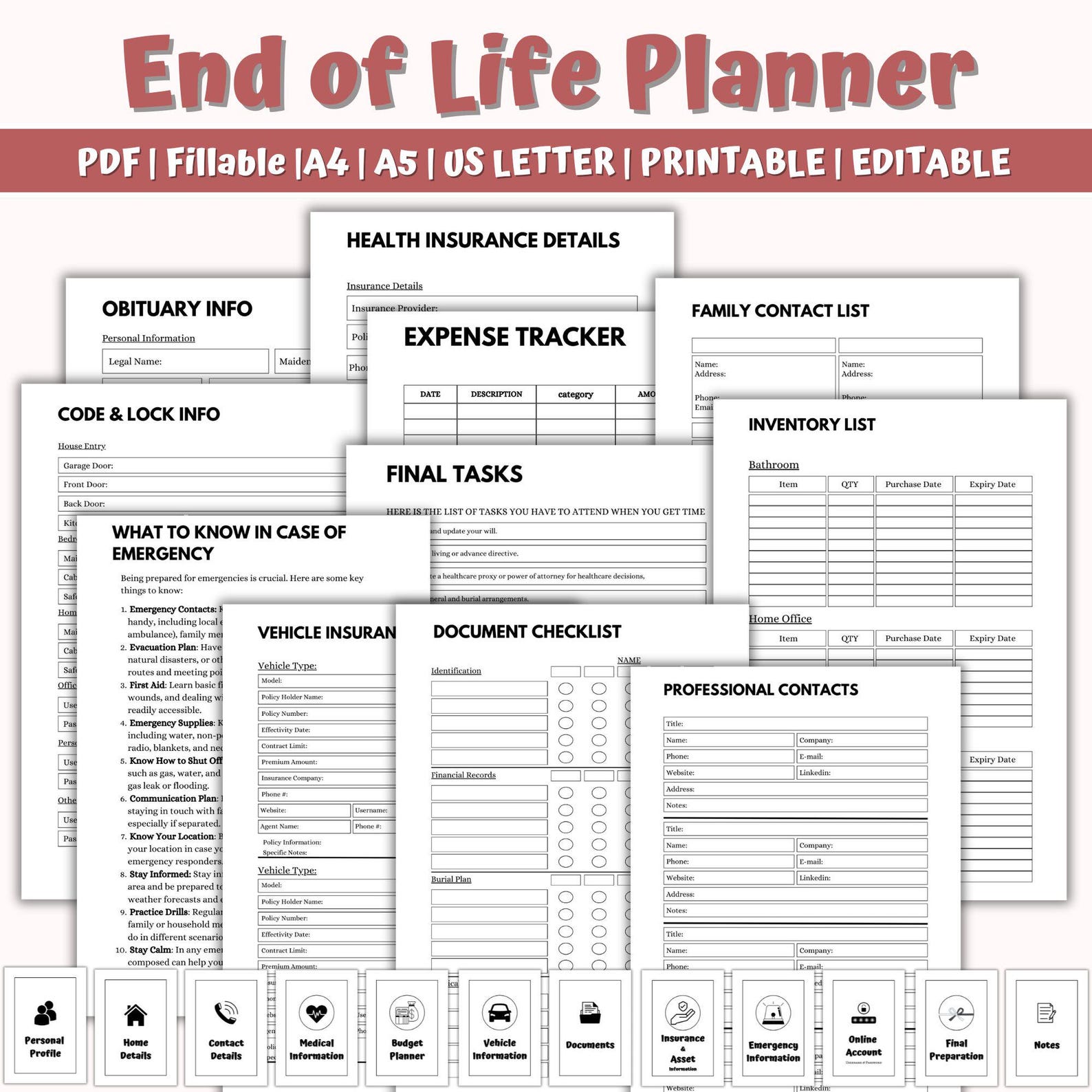 End of Life Planner Printable, Emergency Binder (PDF) - Etsy