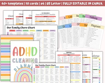 ADHD Cleaning Planner Bundle, Chore Chart (Digital Download)