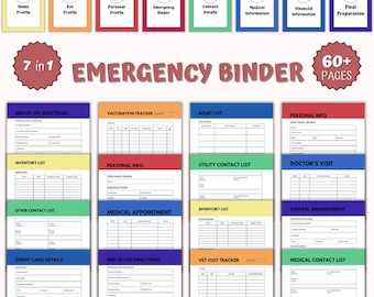 Invulbare planner voor noodgevallen, medisch en life organizer (afdrukbare pdf)
