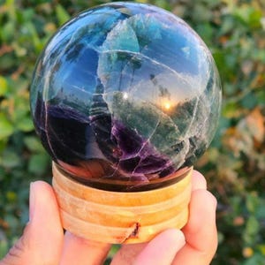 85mm large Renbow flourite Crystal Sphere Earth Energy protection stone