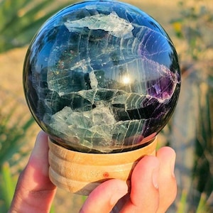95mm large Renbow flourite Crystal Sphere Earth Energy protection stone