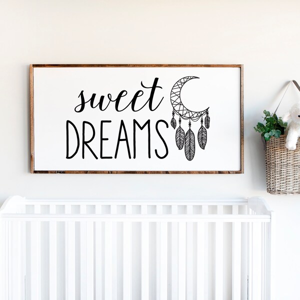 Sweet Dreams SVG + PNG + JPEG, Nursery Decor Svg, Dreamcatcher Svg, Boy or Girl Nursery Art, Cricut Cutting Files