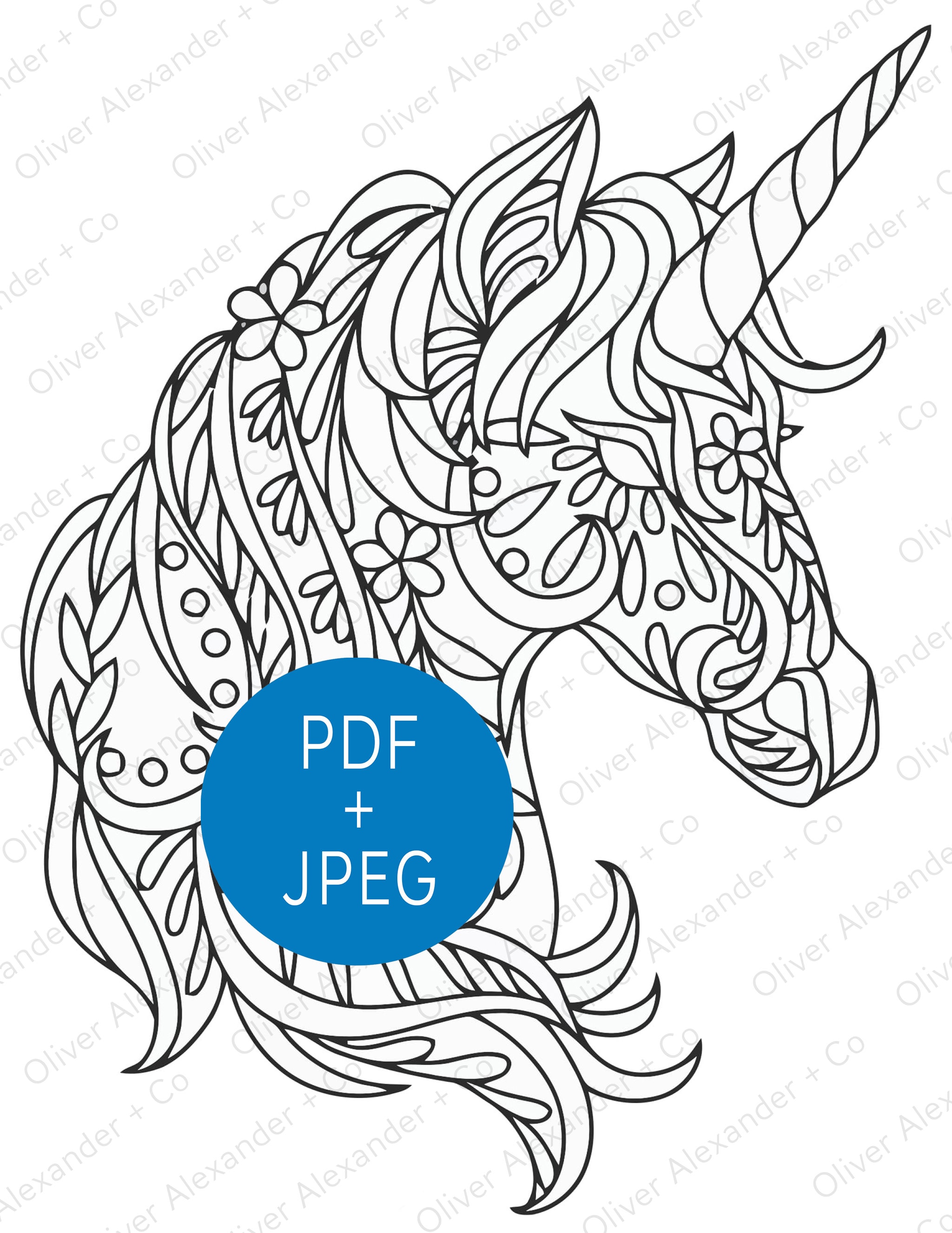 unicorn mandala adult coloring pages 4 pdf jpeg etsy